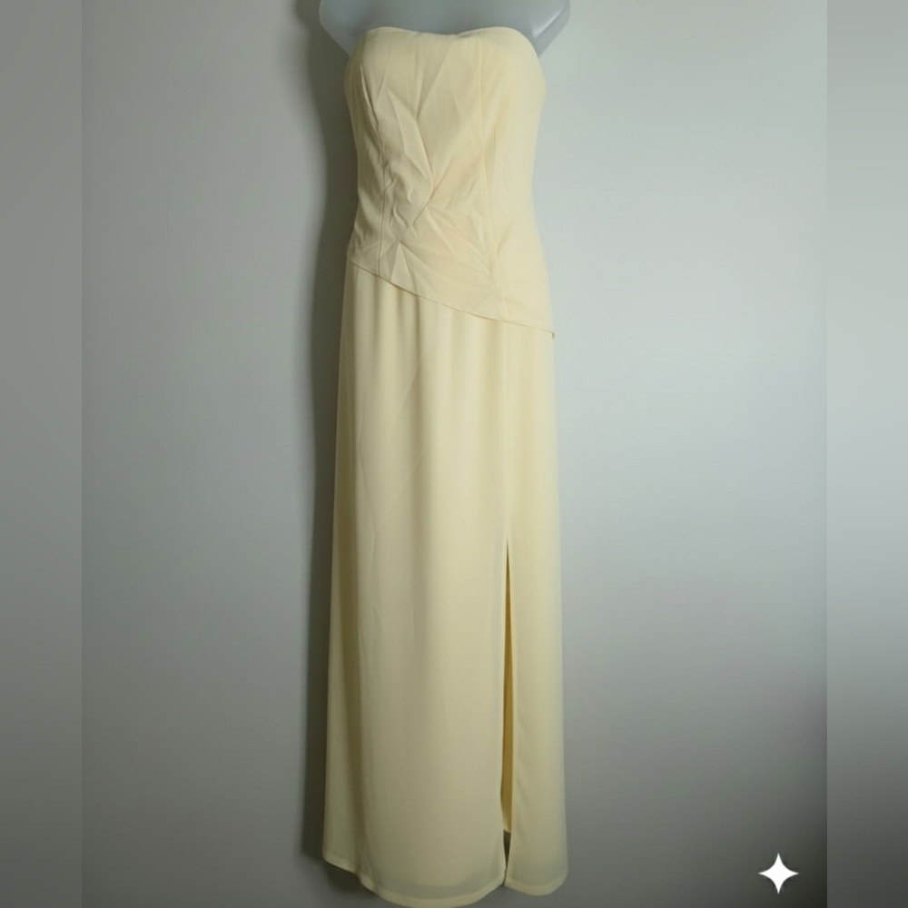 Strapless Yellow Cream Strapless Evening Gown